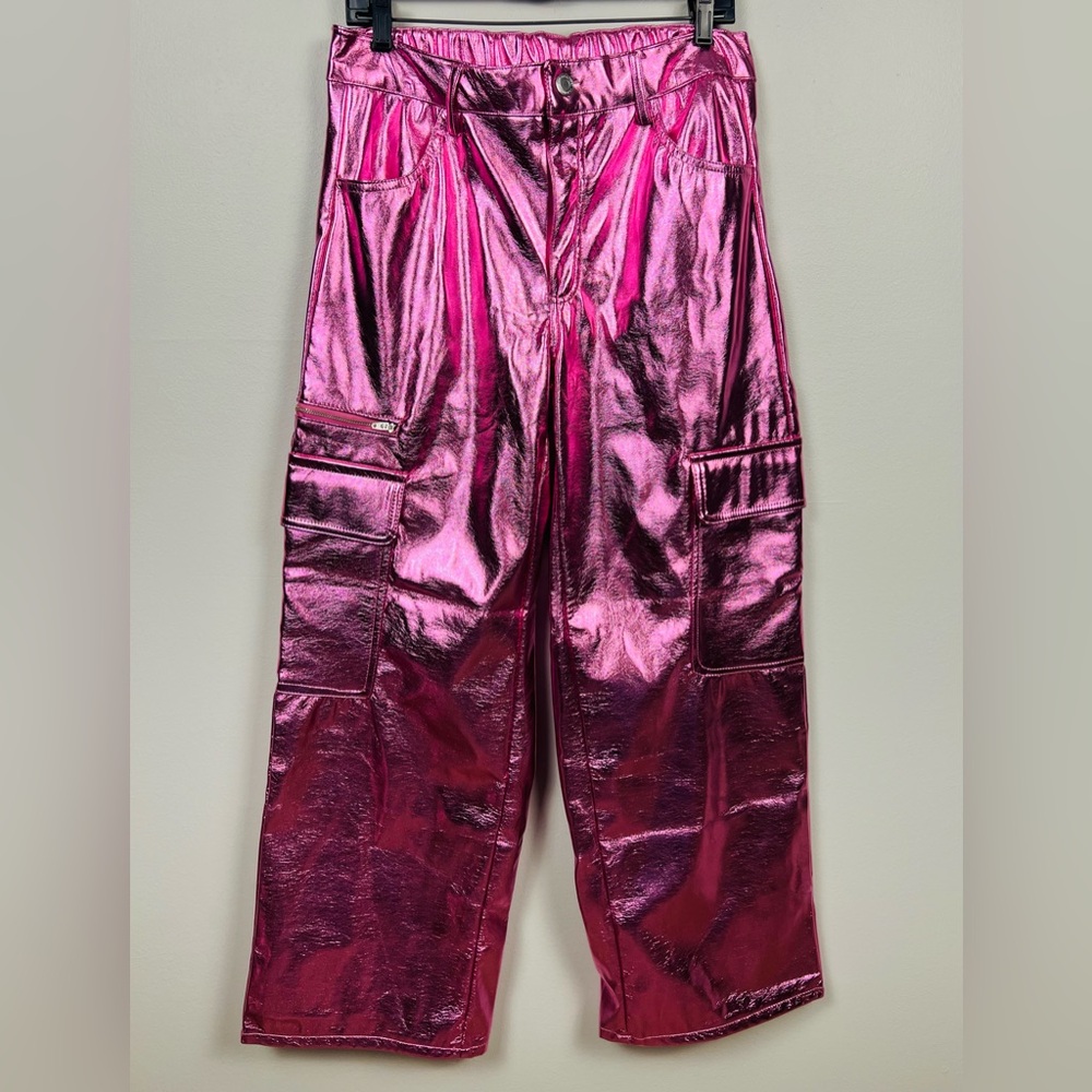 Pink Metallic High-Rise Cargo Pants – Lined, Fits Like L - Picture 2 of 16